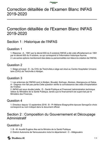 INFAS Examen Blanc INFAS 2019 2020   Préparation Concours Santé CORRIGE BY TEHUA