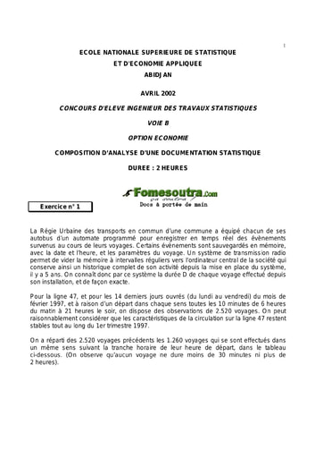 Sujet d' Analyse d'une Documentation Statistique ITS B option Economie 2002 (ENSEA)