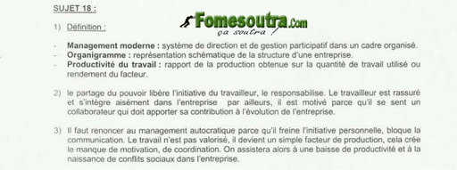 Corrigé Economie Générale portant sur la gestion de l'entreprise africaine - BTS blanc 2001 IG