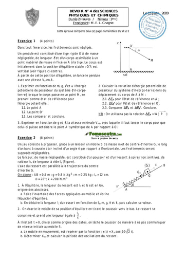 Devoir (4) de Physique-chimie 1ère C EMPT Bingerville