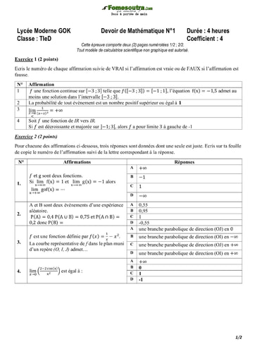 DEVOIR N°1 MATHS TLE D