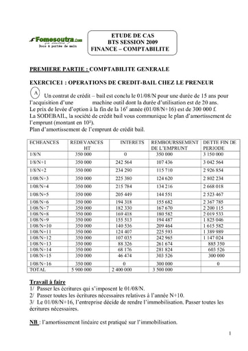 Sujet corrigé Etude de Cas BTS Finances Comptabilité 2009