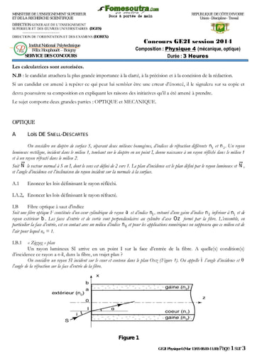 Sujet de Physique 4 concours GE2I 2014