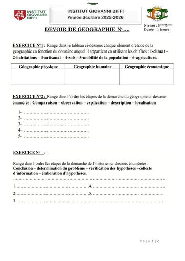 DEVOIR DE GEOGRAPHIE N°1 4ième 3ième INSTITUT GIOVANNI BIFFI Octobre 2025 by TEHUA