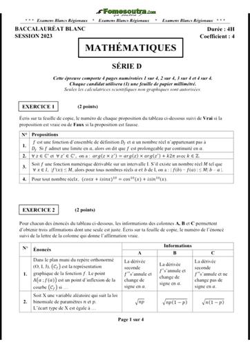 Bac blanc 2023 Maths serie D sujet+barème dren Abidjan 4 by Tehua