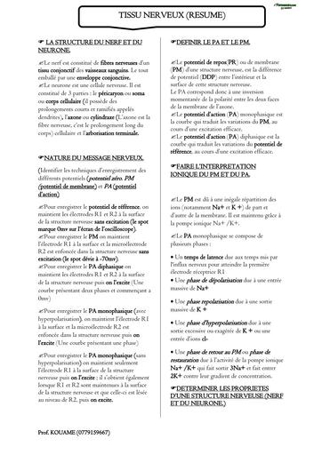 RESUME DE COURS SVT Tle D STRUCTURE NERVEUSE BY TEHUA