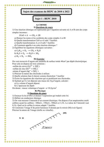 Sujets de BEPC en PC au Burkina Faso 2010 2022 by TEHUA