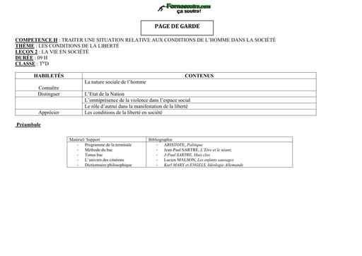 FICHE DE COURS PHILO Tle D COMP II Leçon 2 LA VIE EN SOCIÉTÉ by TEHUA