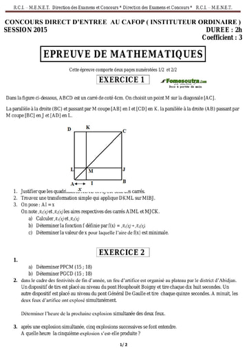 Sujet et corrigé de Maths CAFOP 2015