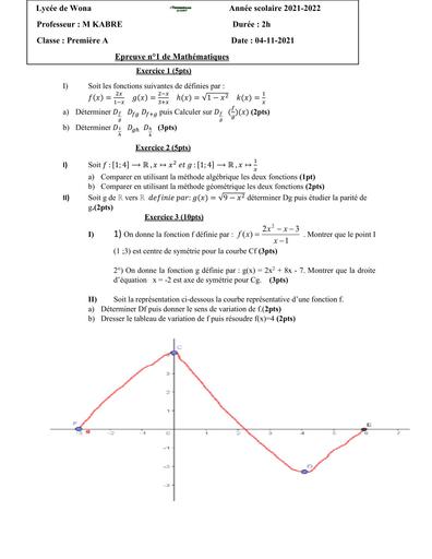 DEVOIR DE maths NIVEAU 1ère A LYCEE DE WONA 2022 BY TEHUA