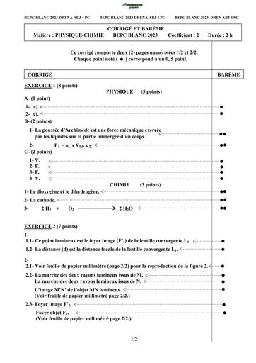 BEPC BLANC 2023 SUJET DE PC DRENA ABIDJAN 4 BAREME BY TEHUA