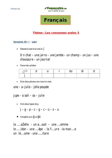 Les consonnes orales (5) - Cours Français CP1