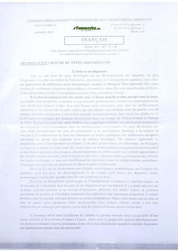 Bac blanc 2024 Français Serie ACD dren Aboisso by Tehua