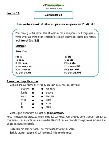 Les verbes avoir et être au passé composé de l’indicatif - Cours CM1