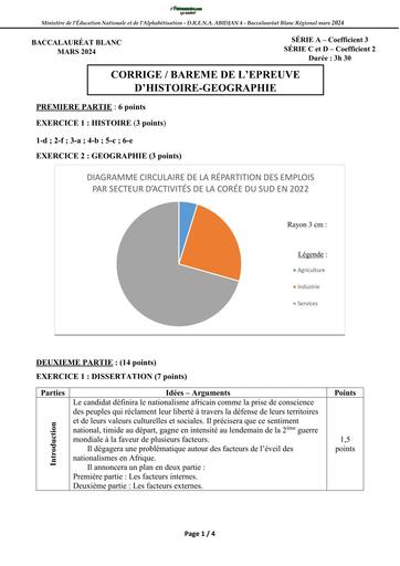 BAC BLANC MARS 2024 SUJET HISTOIRE GEOGRAPHIE (BAREME) DRENA ABIDJAN 4 BY TEHUA