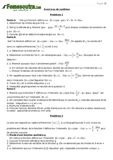 TP 1 étude de fonctions maths niveau Terminale D