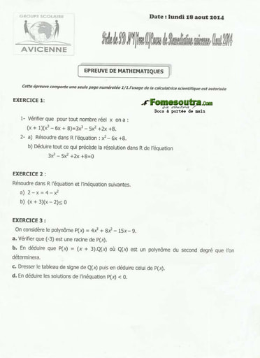 Devoir 1 de Maths Terminale G1 Groupe Scolaire Avicenne