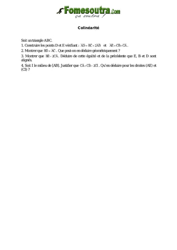 Colinéarité - Maths niveau 2nd C