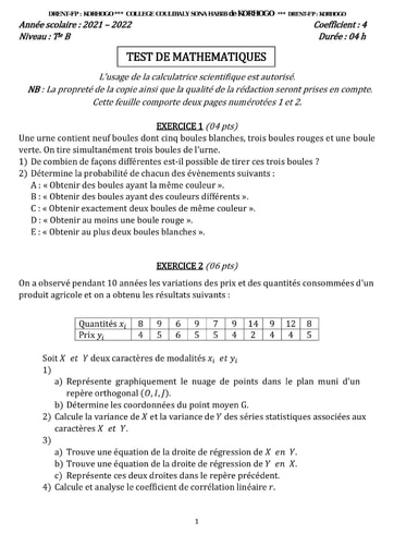 DEVOIR MATHS Tle B DRENA KORHOGO