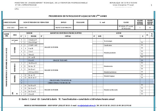 PATHOLOGIE BT AQUA  1ère année
