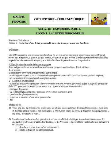 6e EE L2 S2 lettre perso non familère