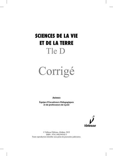 Corrigé Habileté SVT Tle D Édition Vallesse