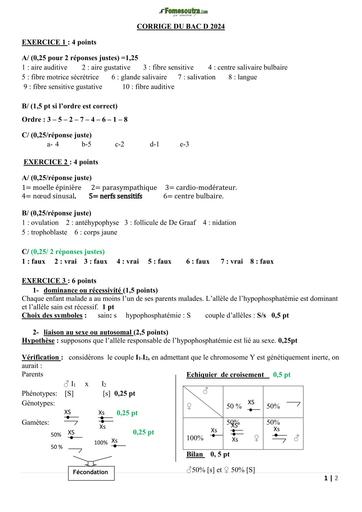 BAC Blanc 2024 SVT SÉRIE D Corrigé By Tehua