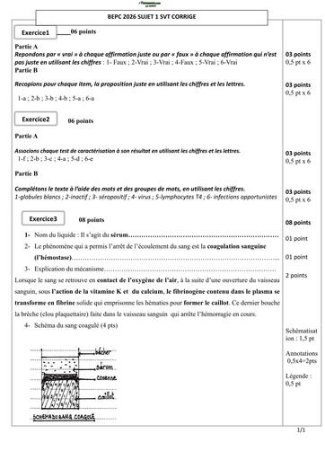 BEPC Blanc SVT 2026 sujet 1 Corrigé by TEHUA