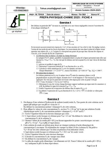 PREPA BAC 2025 SERIE PC C&D FICHE 4 sujet+corrigé MAI 2025 BY TEHUA