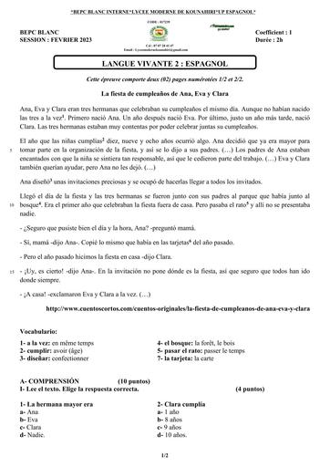 BEPC BLANC LV2 ESPAGNOL 2024 DREN MOUNAHIRI by TEHUA