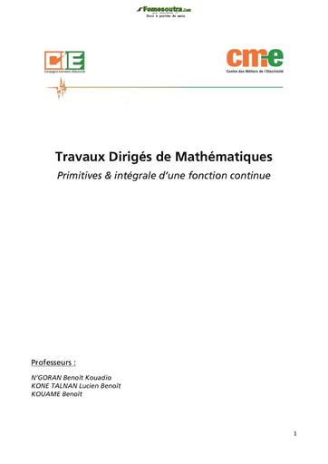 TD Primitives & Intégrales d'une fonction continue