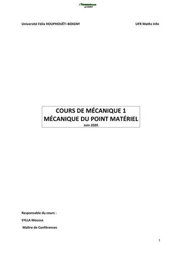 LICENCE PC CHAPITRE 2 MÉCANIQUE DU POINT BY TEHUA