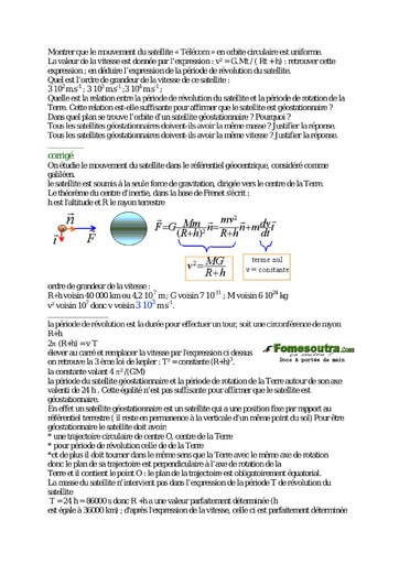 Sujet corrigé (4) de Physique portant sur l'interaction gravitationnelle Terminale C et E