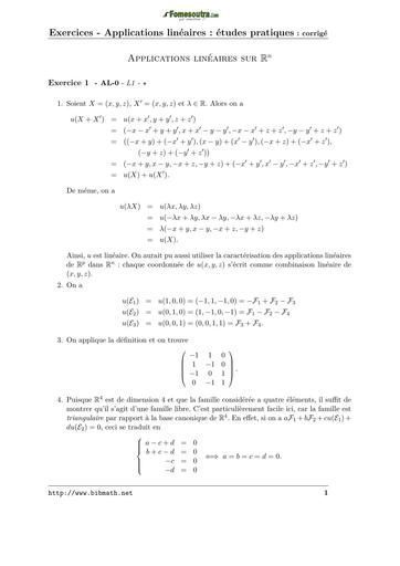 TD BTS FILIERE INDUSTRIELLE ELECTROTECHNIQUE TRAVAUX DIRIGE DE MATHS 1 ALGEBRE APPLICATIONS LINEAIRE CORRIGE BY TEHUA