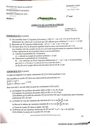 Bac C 2024 SUJET+corrigé MATHS SERIE C BURKINA FASO by Tehua