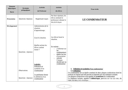 LEçON 4 LE CONDENSATEUR by Tehua