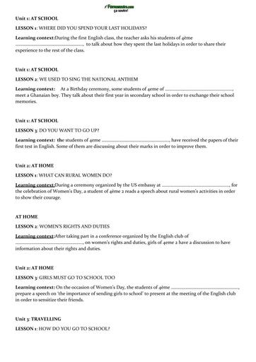 SITUATIONS D'APPRENTISSAGE Anglais niveau 4ième By Tehua