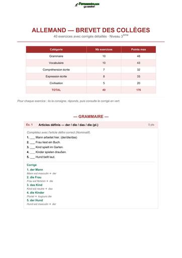 DOCUMENT Allemand Brevet 40 Exercices by TEHUA