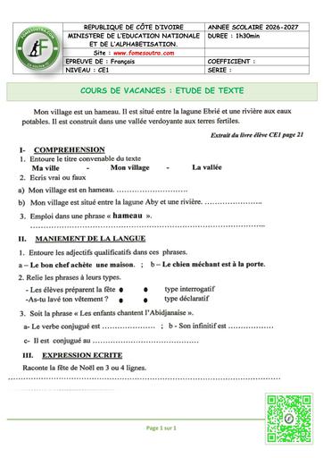 FICHE 3 Français CE1 Etude de texte by TEHUA