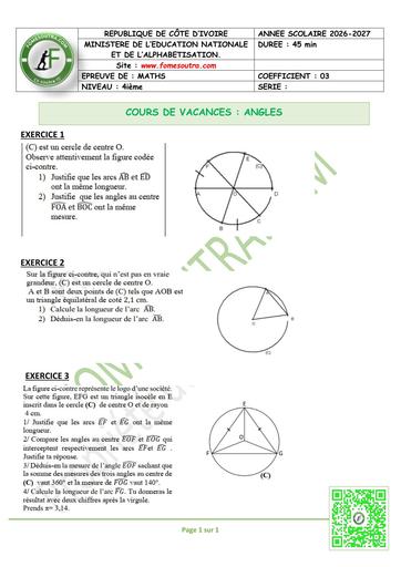 FICHE 3 MATHS 4ième L2 ANGLES by TEHUA