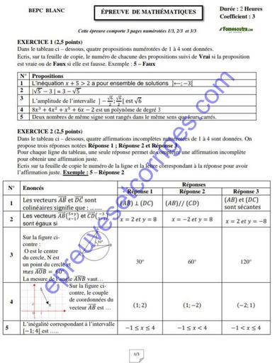 SUJET BEPC BLANC 2025 MATHEMATIQUES REGIONAL DRENA YAMOUSSOUKRO FEVRIER 2025 BY TEHUA