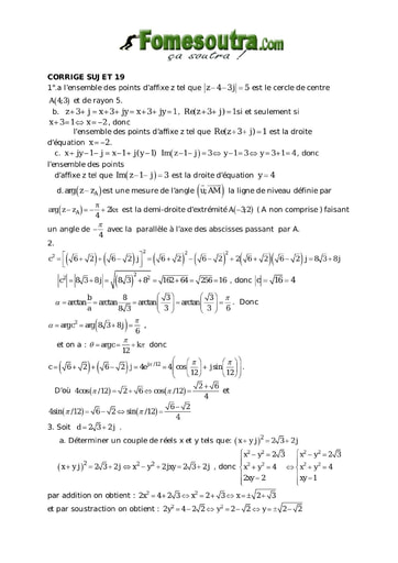 Corrigé TP 7 nombres complexes et transformation du plan maths niveau Terminale D