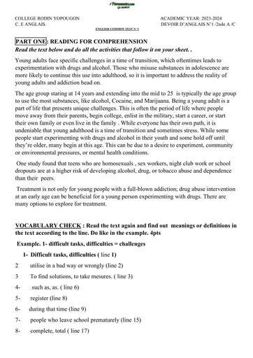 DEVOIR D'ANGLAIS 2nde TRIMESTRE 1 by TEHUA