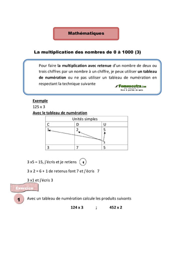 La multiplication des nombres de 0 à 1000 (3) - Cours CE1