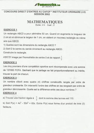 Sujet de Maths CAFOP 2002