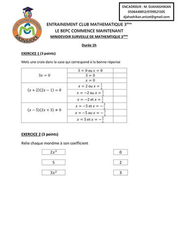 PREPA DEVOIR MATHS 3eme CALCUL LITTERAL 2022 By DJAHA