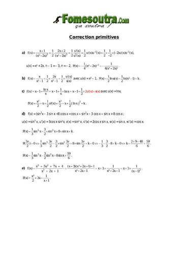 Corrigé TP 1 Les Primitives niveau Terminale Scientifique
