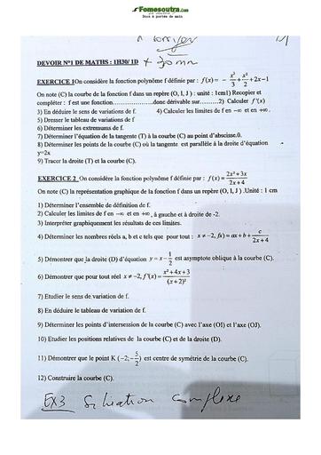 Sujet de Mathématique Première D Lycée Classique Abidjan 2021-2022