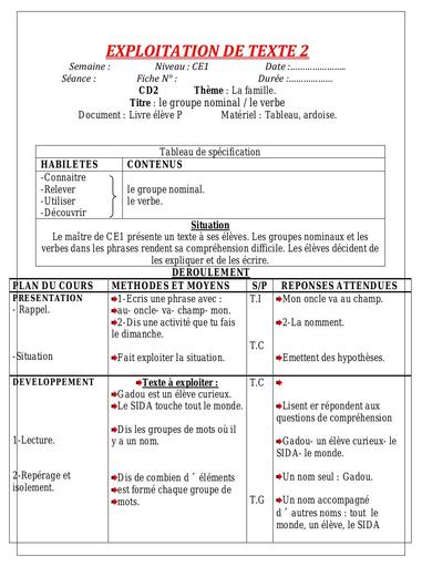 EXPLOI DE TEXTE 2 CE1
