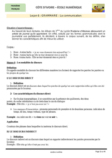 Cours de grammaire : La communication